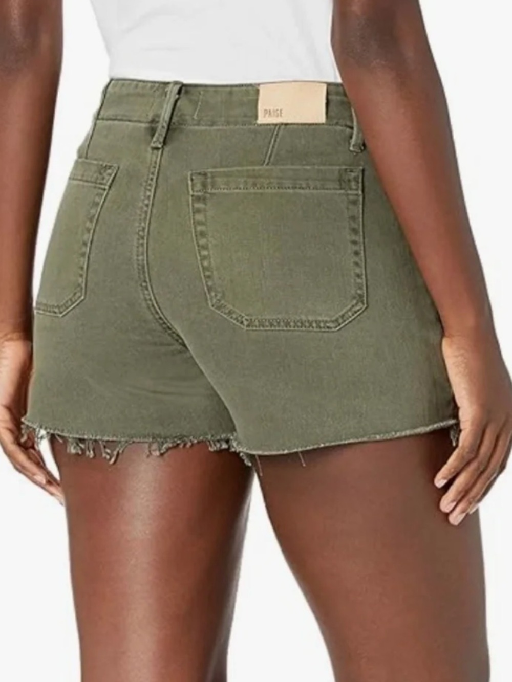 PAIGE Women’s Maisley Utility Washed Olive High-Rise Frayed Hem Shorts Size 26 - Picture 2 of 16